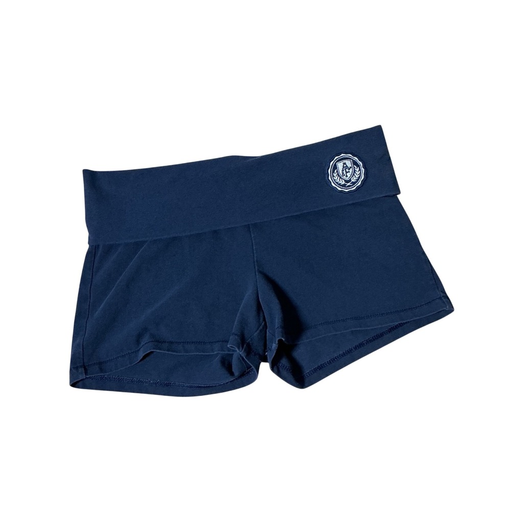 Abercrombie & Fitch Y2K Foldover Yoga Shorts Womens Small Navy Blue Preppy Crest